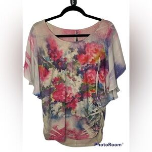 Expresso Floral Bell Sleeve Clingy Top Sz M